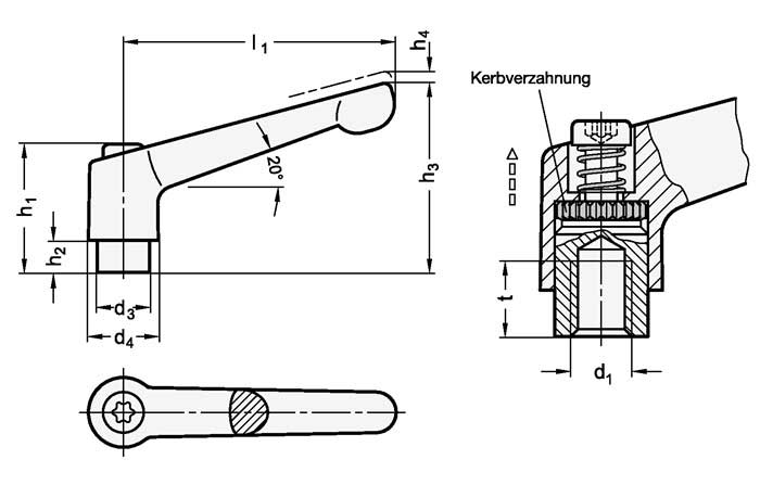 Klemmhebel Ganter Norm verstellbar mit Innengewinde GN 300.1