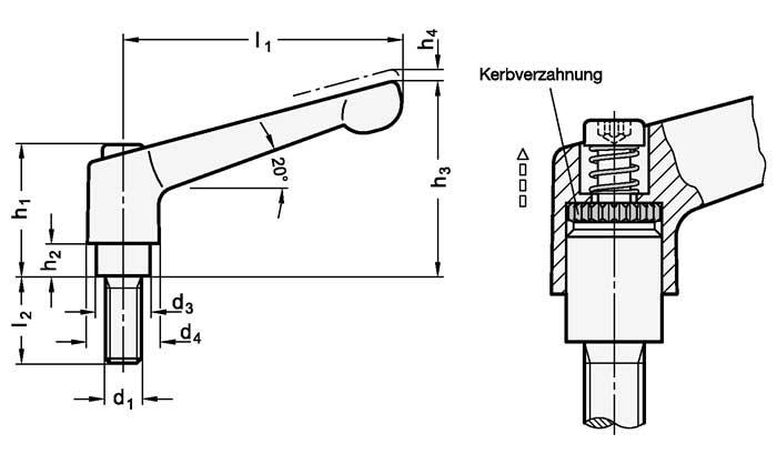 Klemmhebel Ganter Norm verstellbar mit Aussengewinde GN 300.1